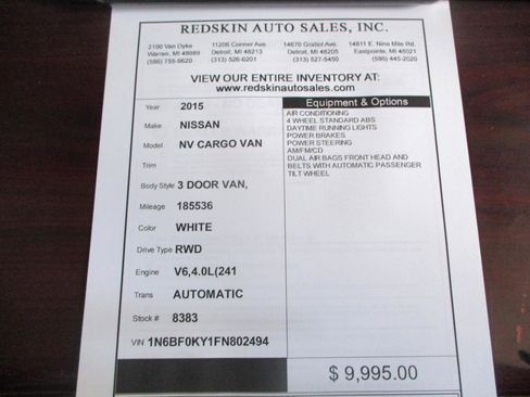 Used 2015 Nissan NV 2500 S w/ Side & Curtain Airbag Package RWD image 15