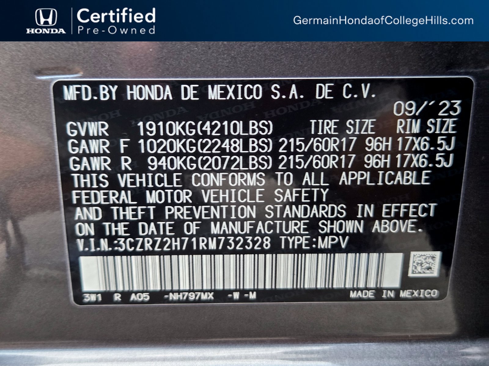 Certified 2024 Honda HR-V EX-L image 30