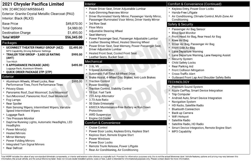 Used 2021 Chrysler Pacifica Limited w/ Uconnect Theater Family Group AWD/4WD image 37