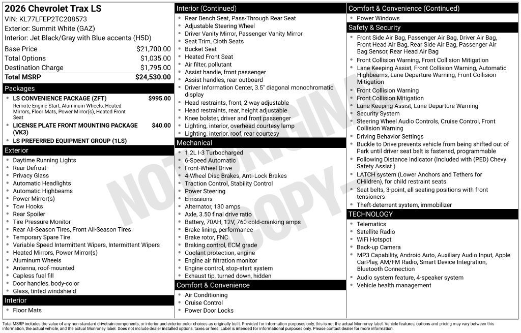 New 2026 Chevrolet Trax LS w/ LS Convenience Package FWD image 27