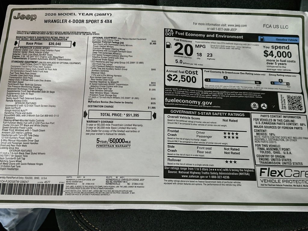 New 2026 Jeep Wrangler Unlimited Sport AWD/4WD image 20