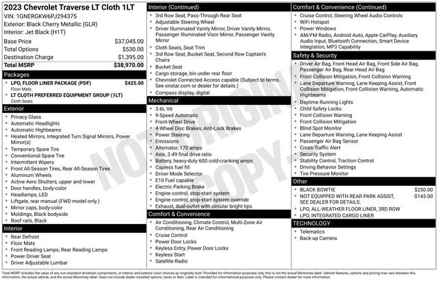 Used 2023 Chevrolet Traverse LT w/ LPO, Floor Liner Package FWD image 4