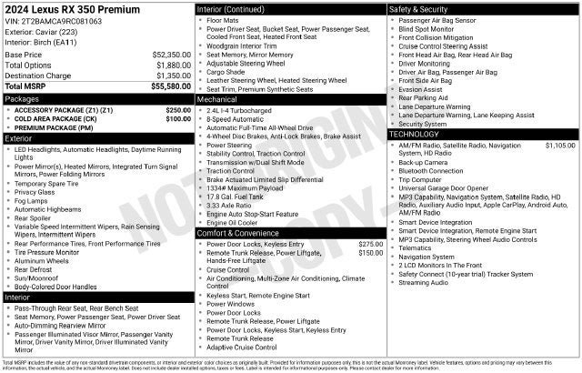 Used 2024 Lexus RX 350 Premium w/ Accessory Package (Z1) AWD/4WD image 7