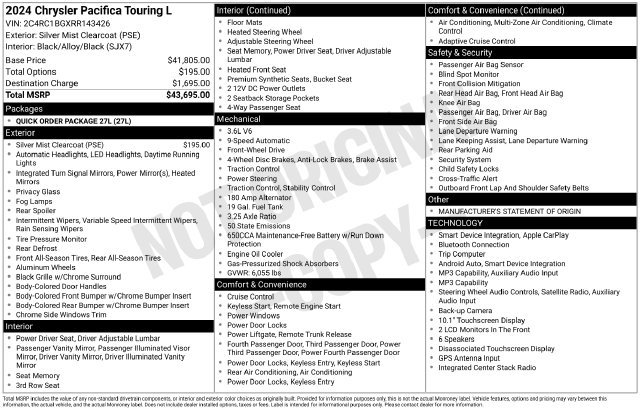 Used 2024 Chrysler Pacifica Touring-L FWD image 2