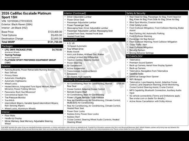 Certified 2026 Cadillac Escalade Platinum Sport w/ LPO, ONYX Package AWD/4WD image 9