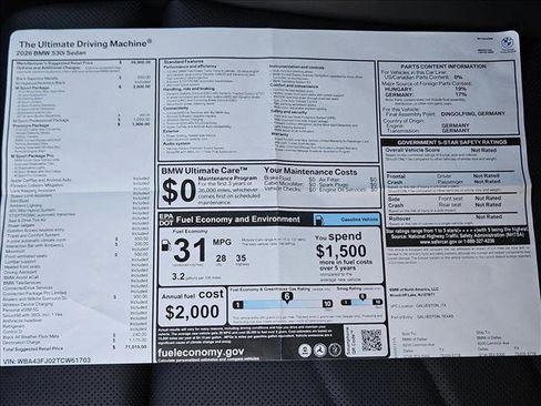 New 2026 BMW 530i w/ M Sport Package image 17