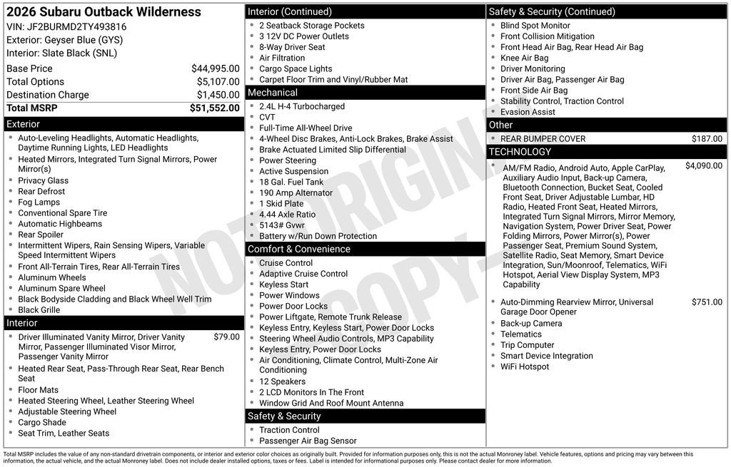Used 2026 Subaru Outback Wilderness AWD/4WD image 41