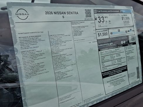 New 2026 Nissan Sentra S w/ S Cold Weather Package FWD image 6