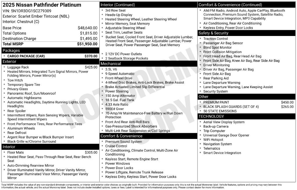Certified 2025 Nissan Pathfinder Platinum w/ Cargo Package FWD image 7
