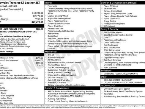 Certified 2018 Chevrolet Traverse LT w/ LPO, Floor Liner Package image 40