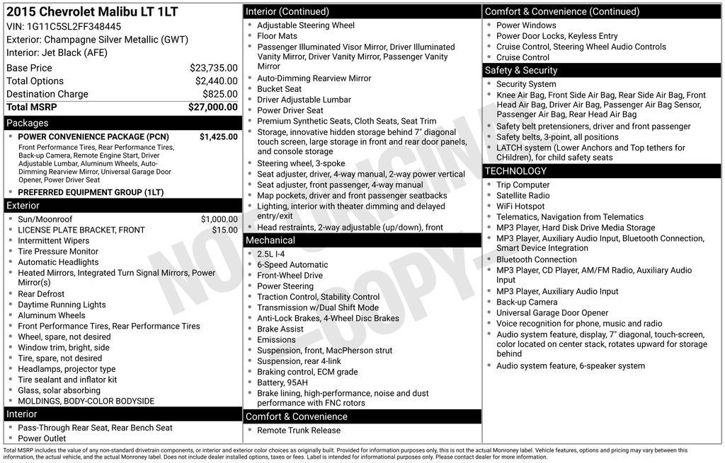 Used 2015 Chevrolet Malibu LT w/ Power Convenience Package FWD image 6