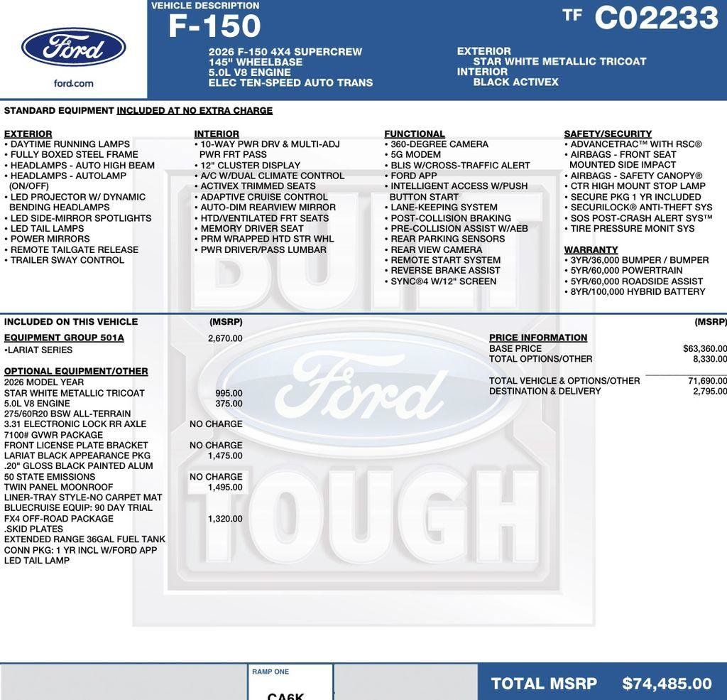 New 2026 Ford F150 Lariat w/ Equipment Group 501A Mid AWD/4WD image 2