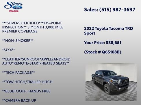 Used 2022 Toyota Tacoma TRD Sport w/ TRD Premium Sport Package AWD/4WD image 8