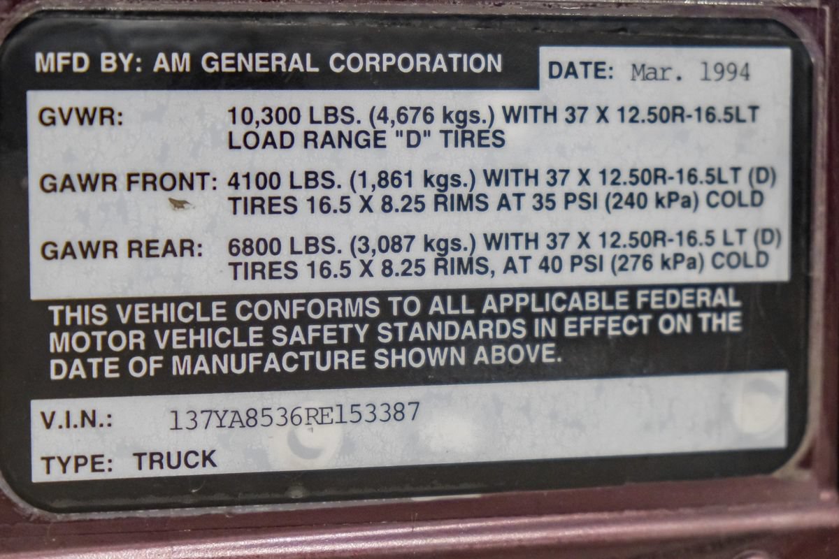 Used 1994 HUMMER H1 4-Door Open Top AWD/4WD image 61