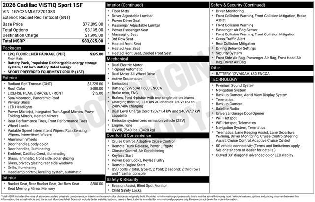 Certified 2026 Cadillac Vistiq Sport w/ LPO, Floor Liner Package AWD/4WD image 35
