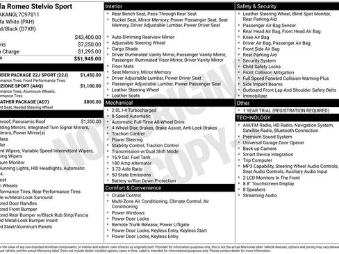 Used 2020 Alfa Romeo Stelvio Sport w/ Quick Order Package 22J Sport AWD/4WD image 2