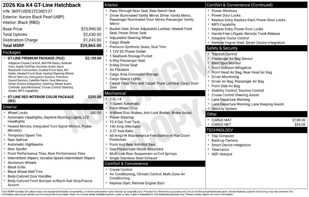 New 2026 Kia K4 GT-Line w/ GT-Line Premium Package FWD image 6