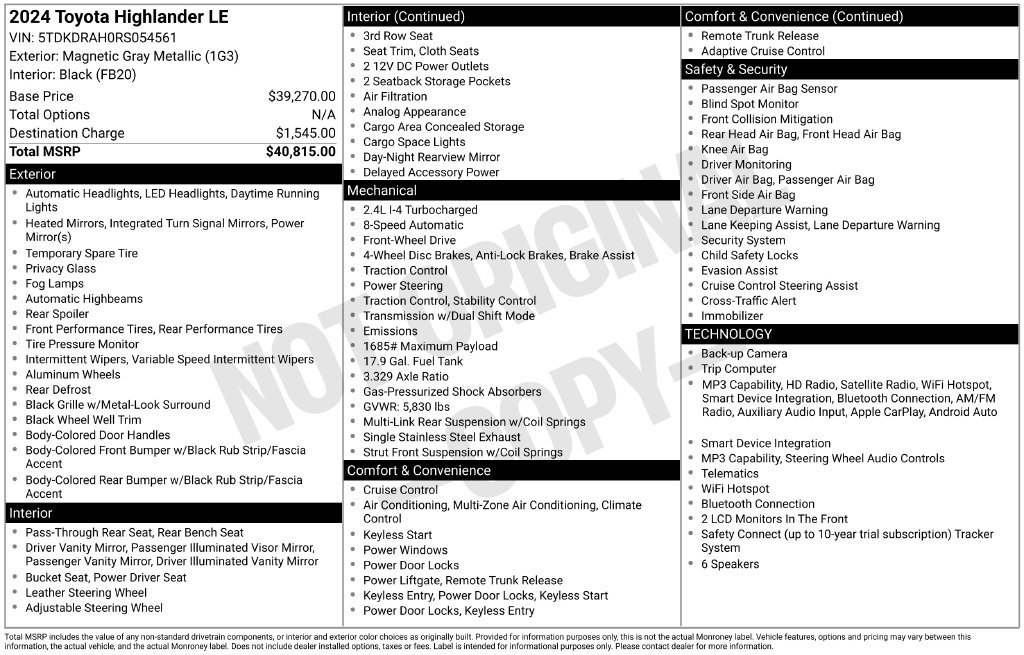 Used 2024 Toyota Highlander LE FWD image 40