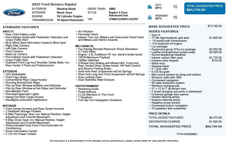 Used 2023 Ford Bronco Raptor AWD/4WD image 3