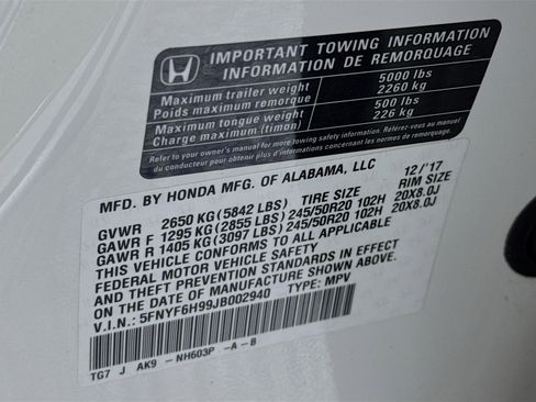 Certified 2018 Honda Pilot Touring image 35