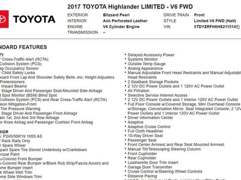 Used 2017 Toyota Highlander Limited FWD image 19