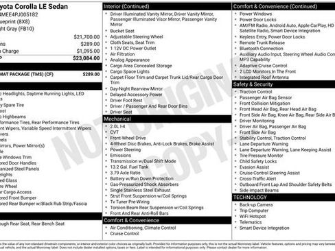 Certified 2023 Toyota Corolla LE w/ Carpet Mat Package (TMS) FWD image 22
