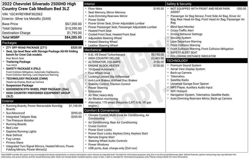 Used 2022 Chevrolet Silverado 2500 High Country w/ Z71 Off-Road Package AWD/4WD image 9