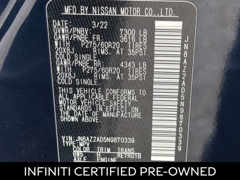 Certified 2022 INFINITI QX80 Luxe w/ All-Season Package RWD image 29