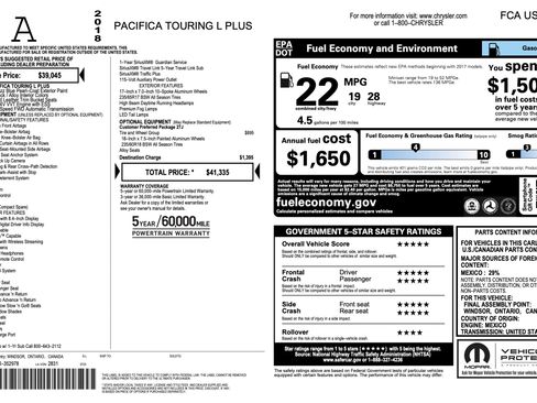 Used 2018 Chrysler Pacifica Touring-L Plus w/ Tire & Wheel Group image 5