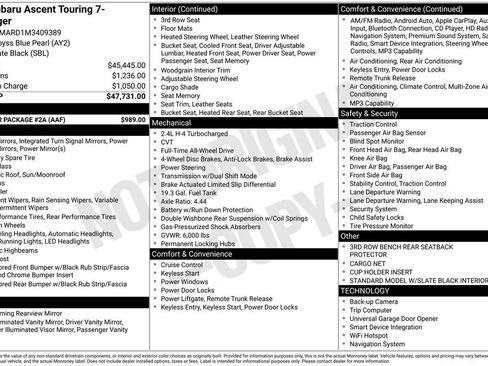 Used 2021 Subaru Ascent Touring w/ Popular Package #2A image 37