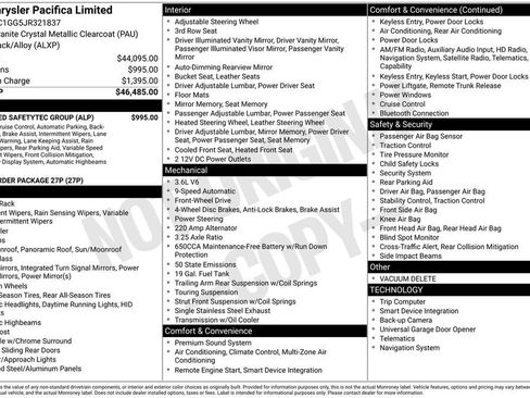 Used 2018 Chrysler Pacifica Limited w/ Advanced Safetytec Group FWD image 19