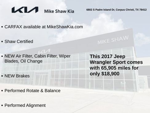 Used 2017 Jeep Wrangler Sport w/ Quick Order Package 24S AWD/4WD image 3