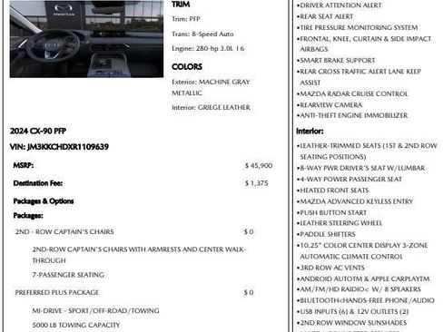 Used 2024 MAZDA CX-90 3.3 Turbo w/ Preferred Plus image 16