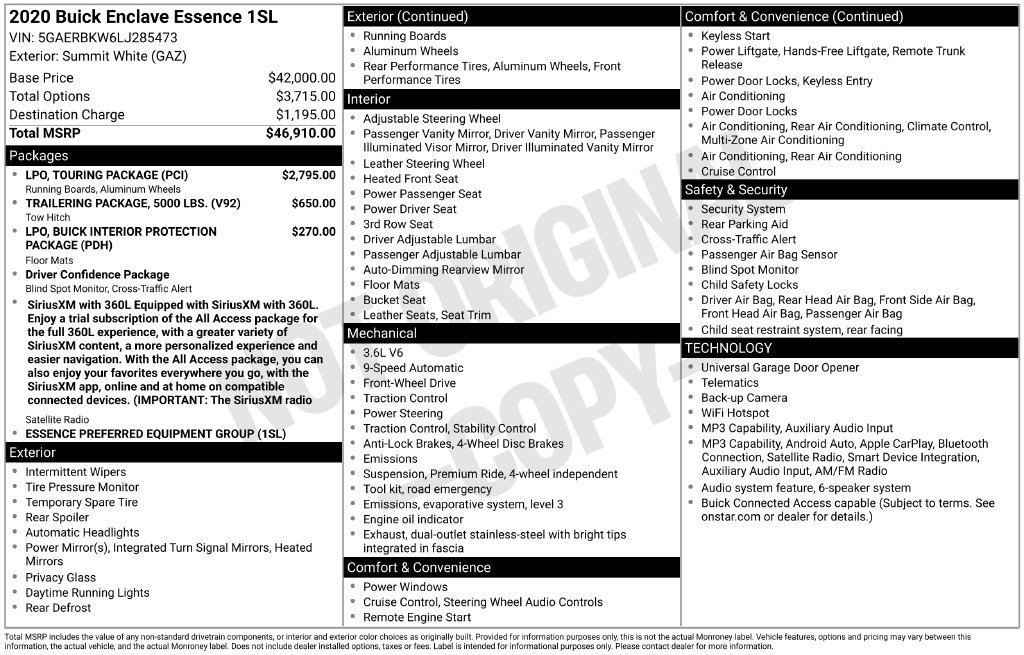 Used 2020 Buick Enclave Essence w/ LPO, Touring Package FWD image 2
