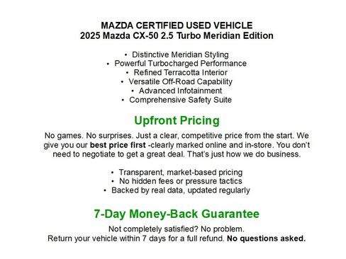 Certified 2025 MAZDA CX-50 Meridian Edition w/ Apex Package AWD/4WD image 2