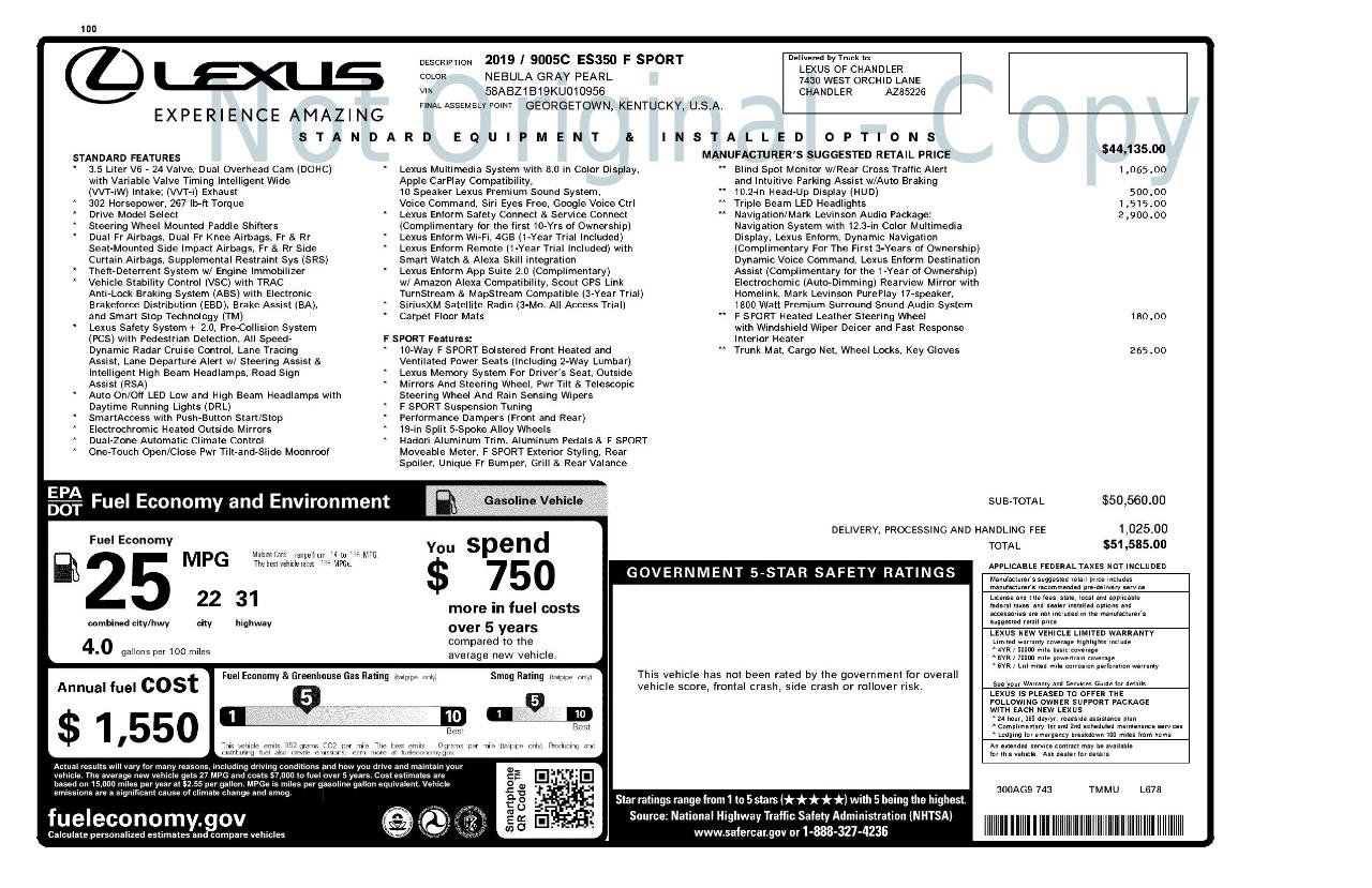 Used 2019 Lexus ES 350 F Sport w/ Accessory Package FWD image 31