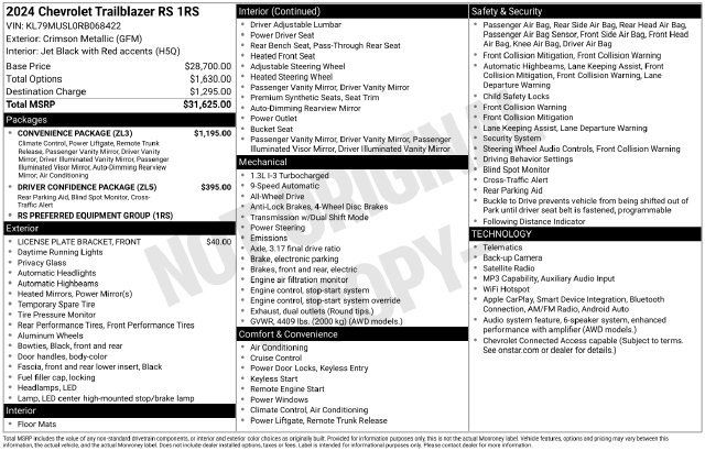 Certified 2024 Chevrolet TrailBlazer RS w/ Convenience Package AWD/4WD image 5