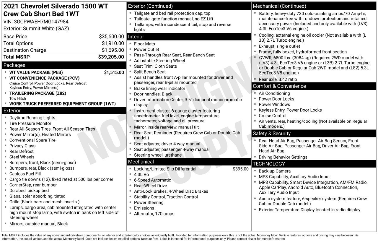 Used 2021 Chevrolet Silverado 1500 W/T w/ WT Value Package RWD image 28