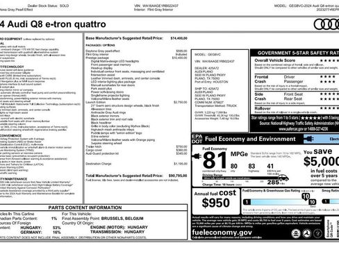 Used 2024 Audi Q8 e-tron Premium Plus w/ Prestige Package AWD/4WD image 4