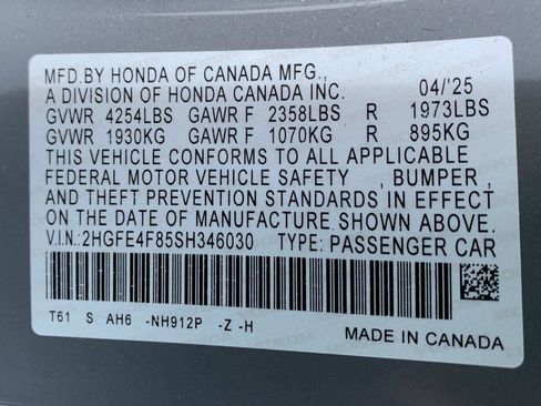 Certified 2025 Honda Civic FWD Hybrid Sedan image 44