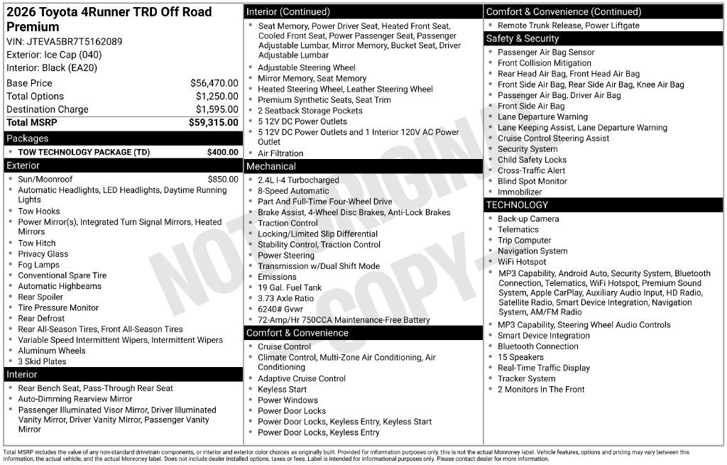 Used 2026 Toyota 4Runner TRD Off-Road Premium w/ Tow Technology Package AWD/4WD image 31