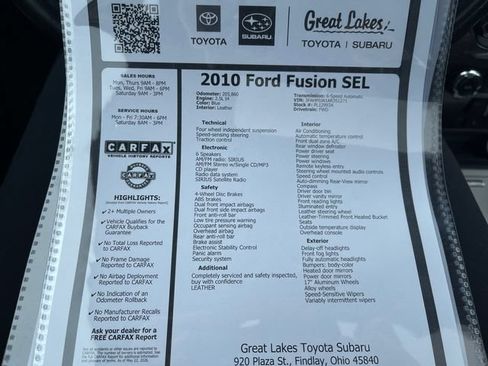 Used 2010 Ford Fusion SEL FWD image 27
