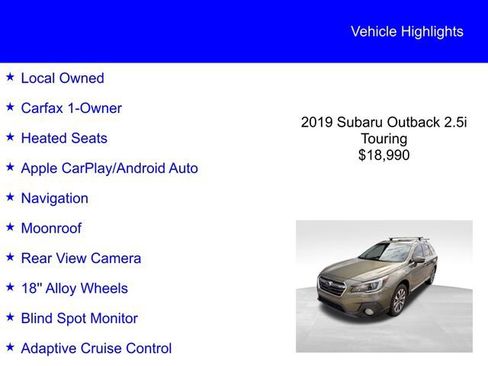 Used 2019 Subaru Outback 2.5i Touring w/ Popular Package #3A image 2
