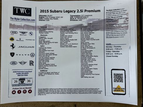 Used 2015 Subaru Legacy 2.5i Premium w/ Popular Package #2 AWD/4WD image 42