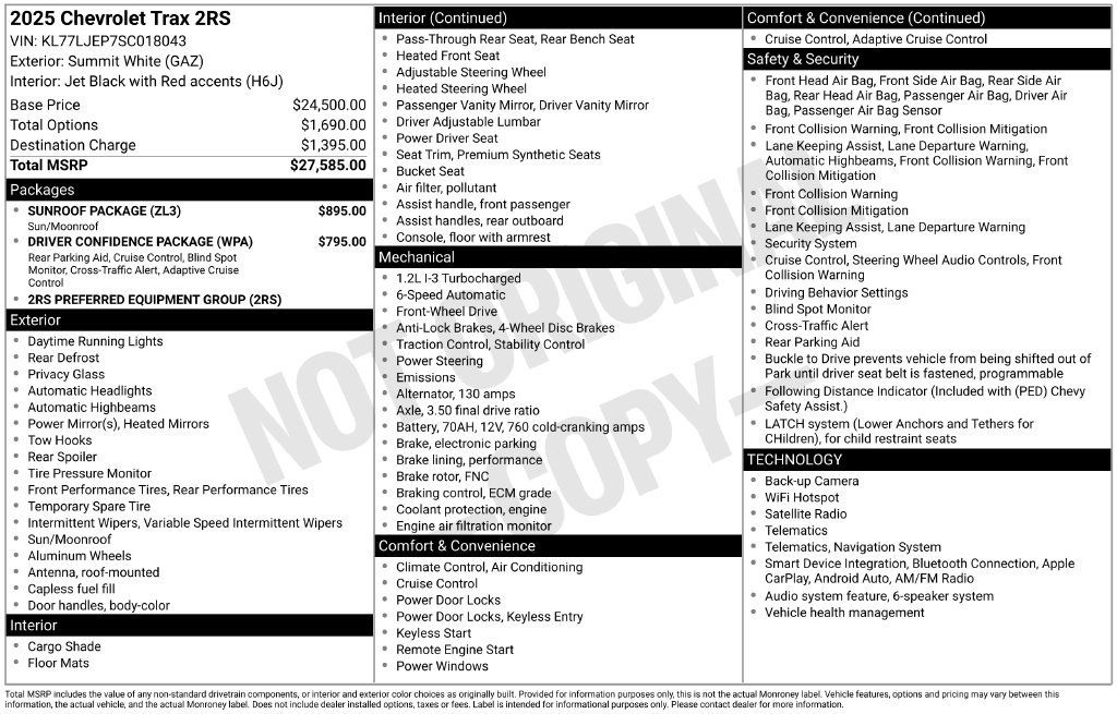 Used 2025 Chevrolet Trax RS w/ Sunroof Package FWD image 35