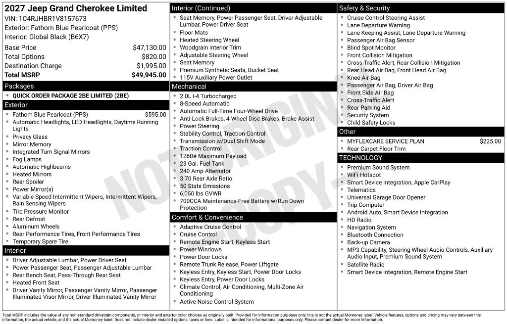 New 2027 Jeep Grand Cherokee Limited AWD/4WD image 29