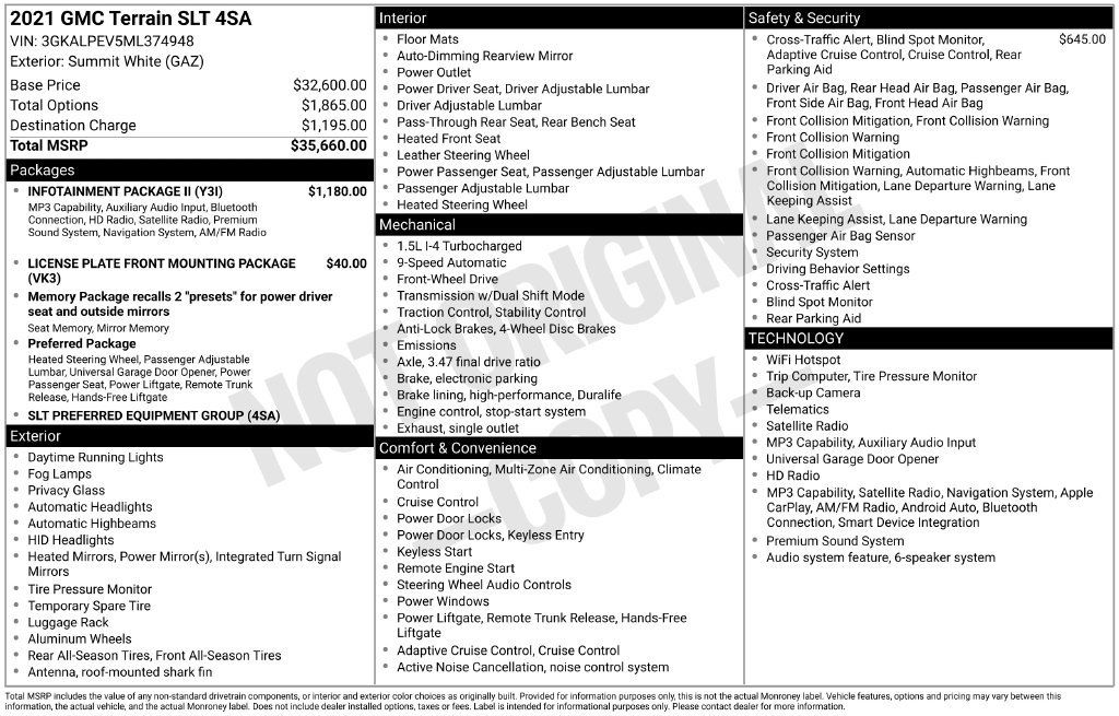 Used 2021 GMC Terrain SLT w/ Infotainment Package II FWD image 3
