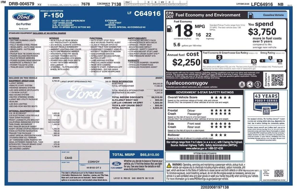 Used 2020 Ford F150 Lariat w/ Equipment Group 502A Luxury AWD/4WD image 3