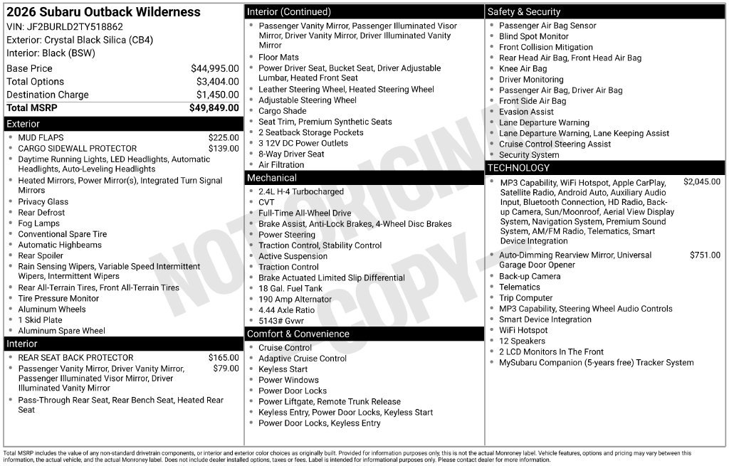 Used 2026 Subaru Outback Wilderness AWD/4WD image 46