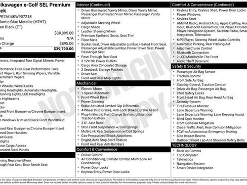 Used 2019 Volkswagen e-Golf SEL Premium image 18